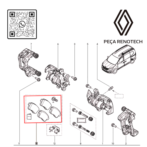 440604876R PASTILHA DE FREIO TRAS. KANGOO ELETRICA RN 04876R -X -4-
